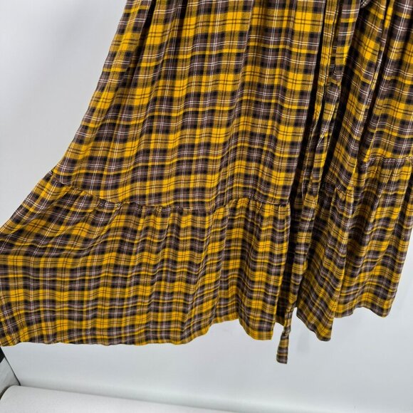 Anthropologie Dalton Wrap Dress Mustard Yellow Plaid Long Sleeve XL Womens Boho - Picture 7 of 15